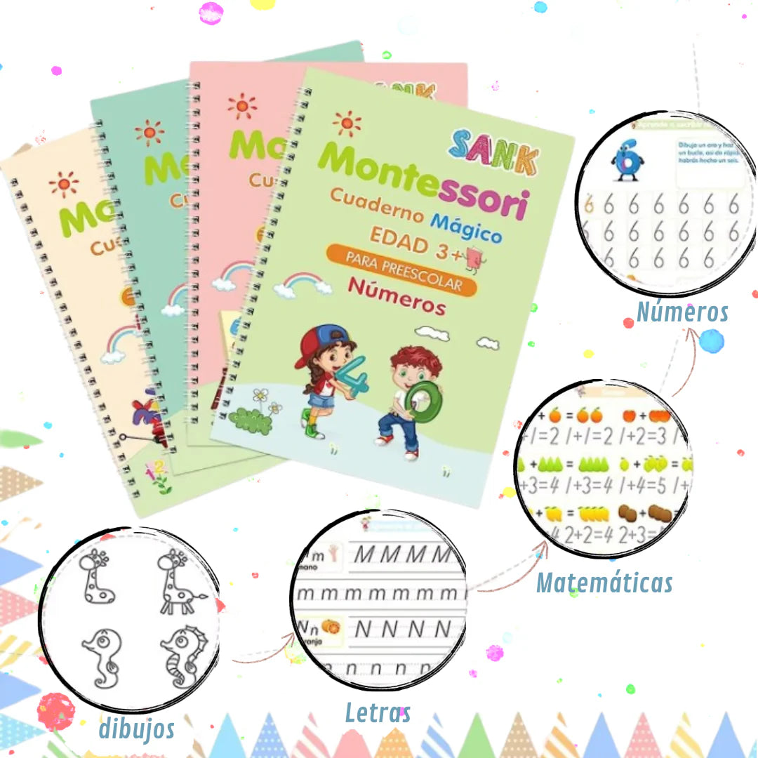 SET DE 4 CUADERNOS MAGICOS MONTESSORI 📓